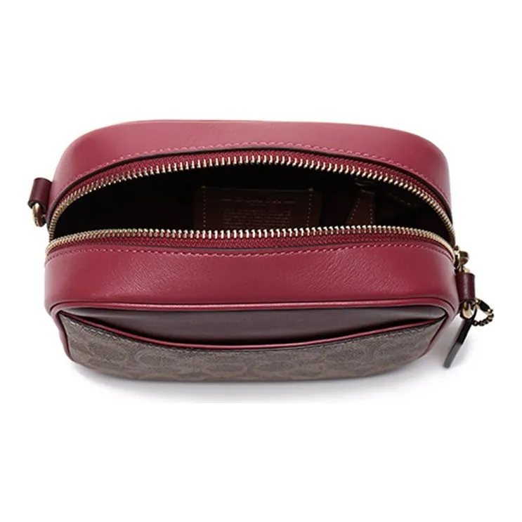 COACH Camera Coated Canvas With Leather Crossbody Bag Shoulder Bag Women's Red Apple Brown Multicolor-5