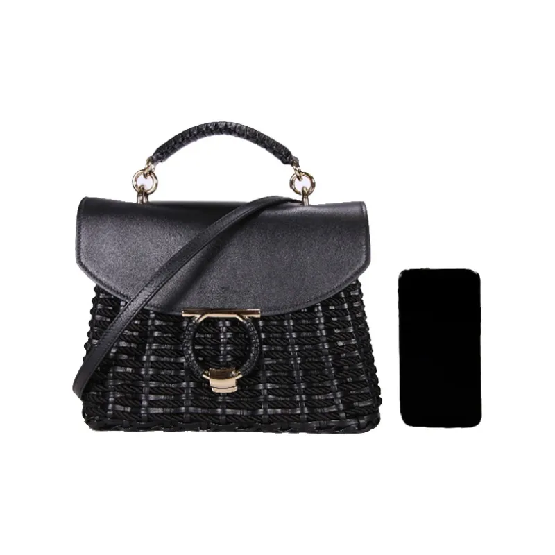 FERRAGAMO GANCINI Cow Leather Crossbody Handbag Women's Black-4