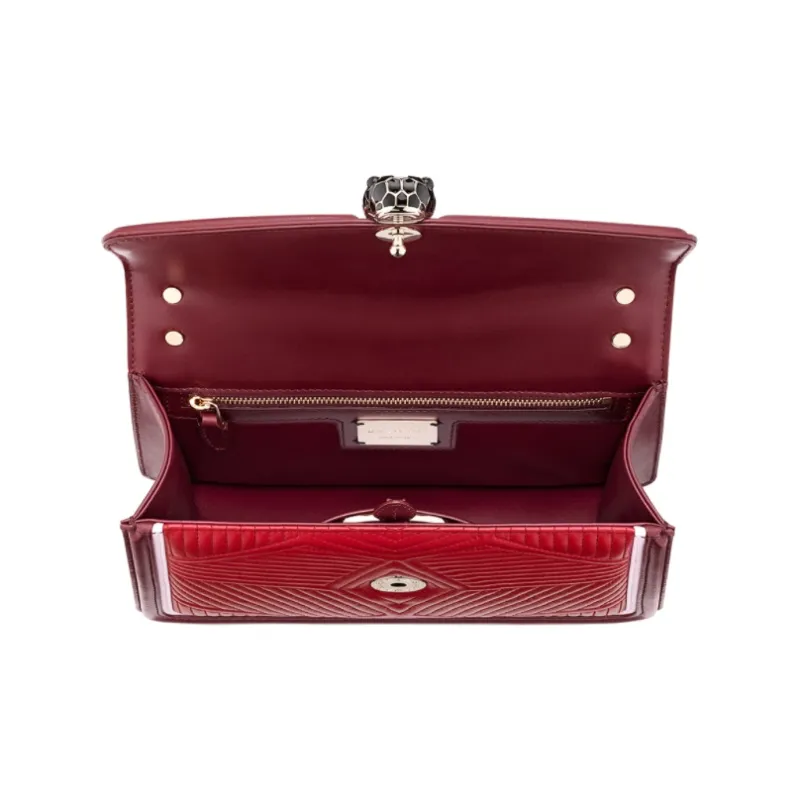 BVLGARI Serpenti Diamond Blast Calfskin Trim Crossbody Bag Shoulder Bag Women's Ruby Color-3