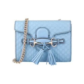 GUCCI Leather Shoulder Bag Crossbody Bag Small Size Women's Sky Blue