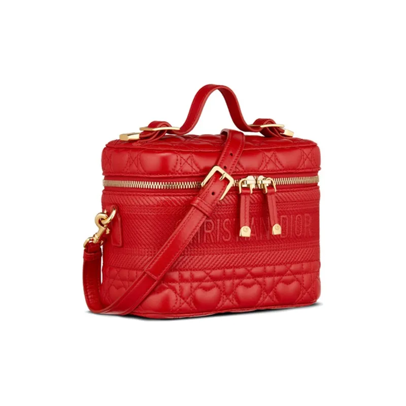 DIOR Wicker Pattern Sheepskin Makeup Bag Small Size Women's Red-2