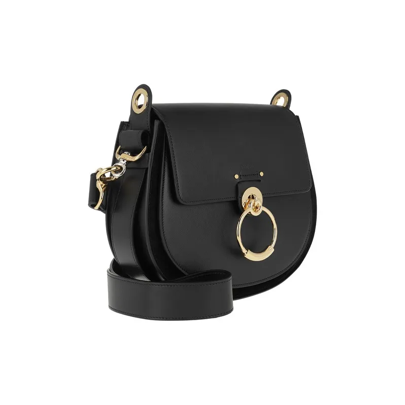 Chloe Tess Calfskin With Suede Shoulder Bag Crossbody Bag Handbag Large Size Women's Black-1