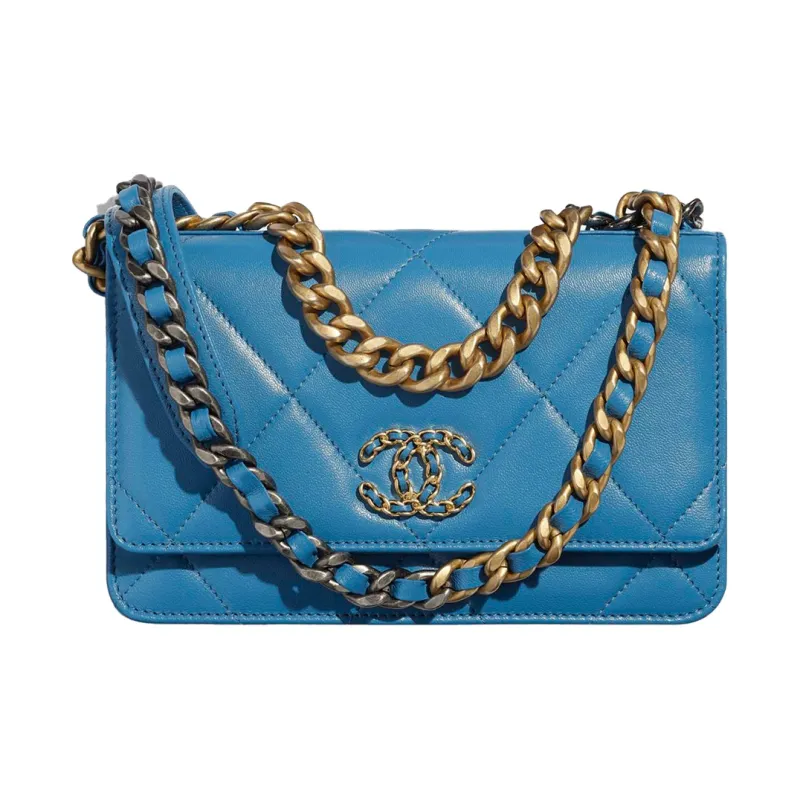 CHANEL 19Bag Sheepskin WOC Handbag, Shoulder Bag, Crossbody Bag Women's Blue-0