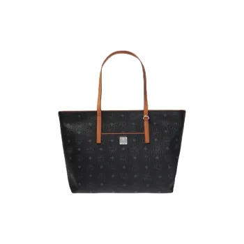MCM Anya Top Zip Shopper Visetos Cognac Medium Black