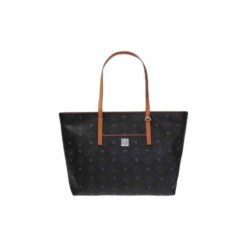 MCM Anya Top Zip Shopper Visetos Cognac Medium Black-0