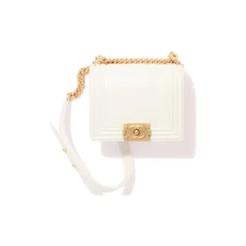 CHANEL Leboy Leather Shoulder Bag, Crossbody Bag Mini Women's White