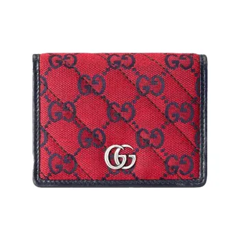 GUCCI Quilting Canvas With Leather Card Holder Canvas Bag Wallet Women's Red/Blue