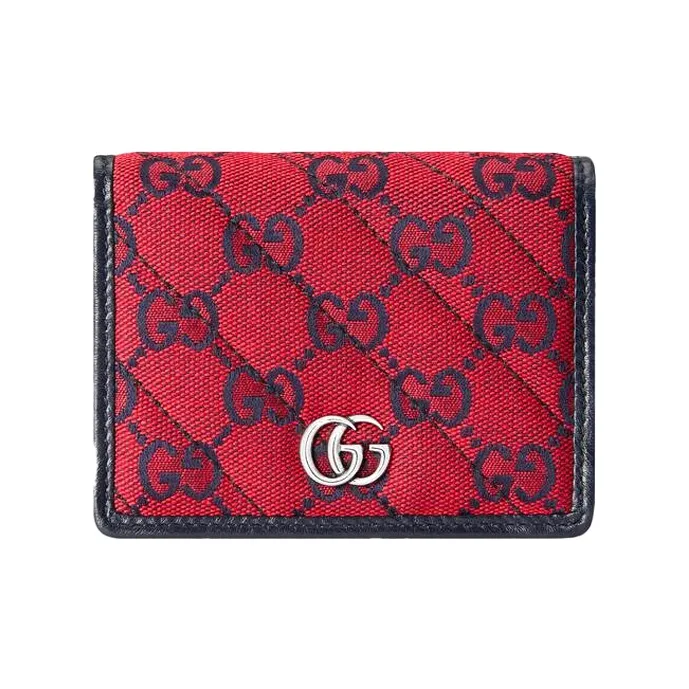 GUCCI Quilting Canvas With Leather Card Holder, Canvas Bag, Wallet Women's Red/Blue-0