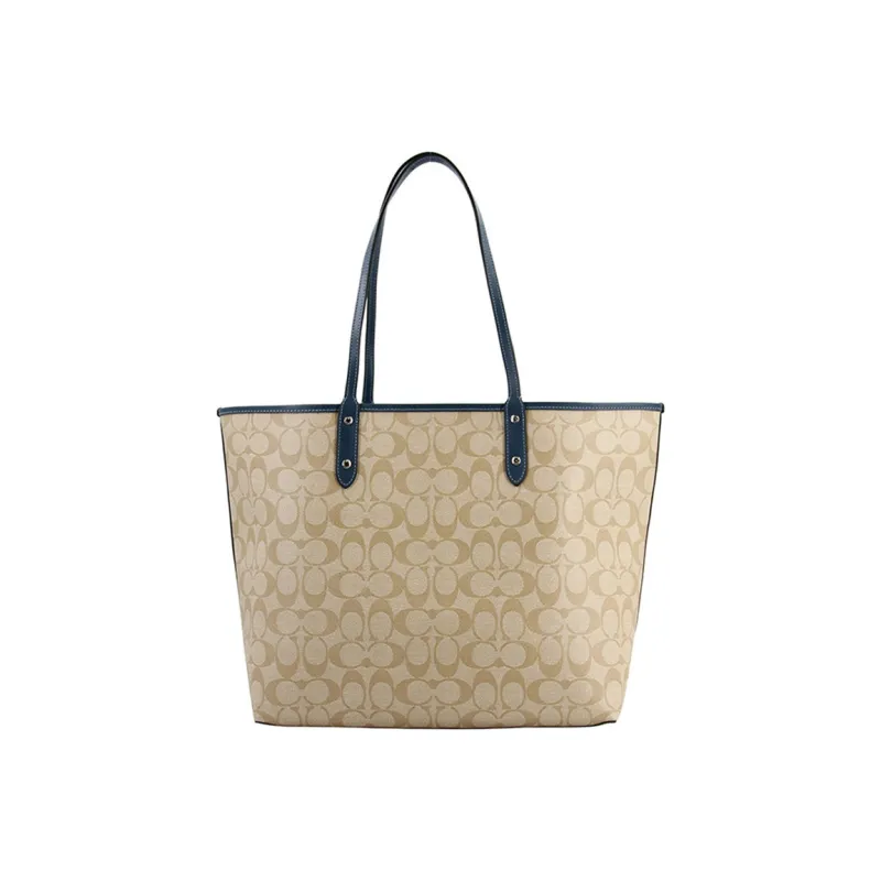COACH City Multicolor Print Monogram Tote One Shoulder Handbag Tubas Women's Blue Khaki-1