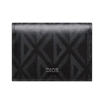DIOR Cowhide Patchwork Canvas Business Card Holder Men's Black