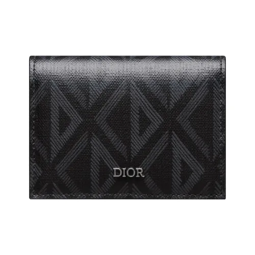 DIOR Cowhide Patchwork Canvas Business Card Holder Men's Black