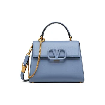 Valentino VSLING Grain Calfskin Shoulder Bag, Crossbody Bag, Handbag Small Size Women's Blue