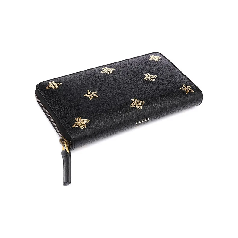 GUCCI Cow Leather Long Zip Closure Wallet Unisex Black-3