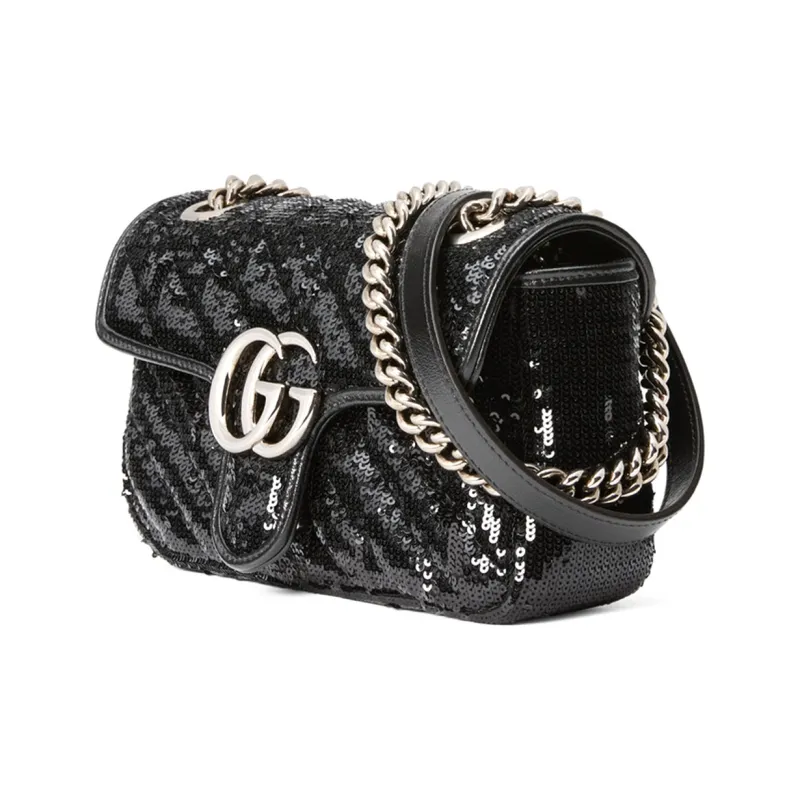 GUCCI Marmont Quilting Reflective Pieces Crossbody Bags Shoulder Bags Women's Black-1
