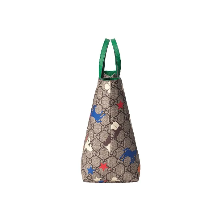 GUCCI Canvas With Leather Tote Bag Shopping Bag Handbag Regular Kids' Ebony/Green/Multicolor-1