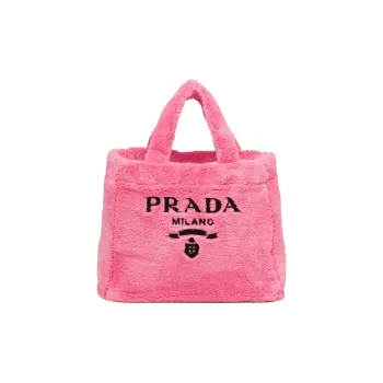 PRADA Plush Tote Bag Shopping Bag Handbag Women's Petal Pink/Black