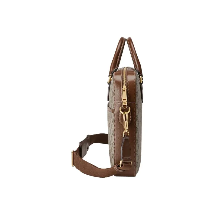 GUCCI Canvas With Leather Canvas Bag Briefcase Shoulder Bag Crossbody Bag Handbag Regular Men's Ebony & Brown-3
