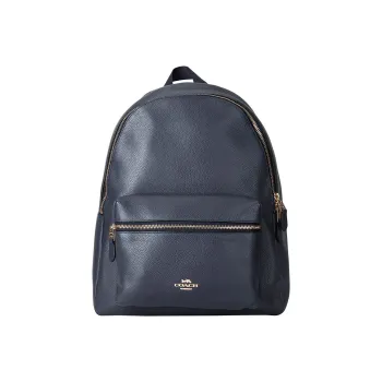 COACH Charlie Leather Backpack Large Size Women's Navy Blue