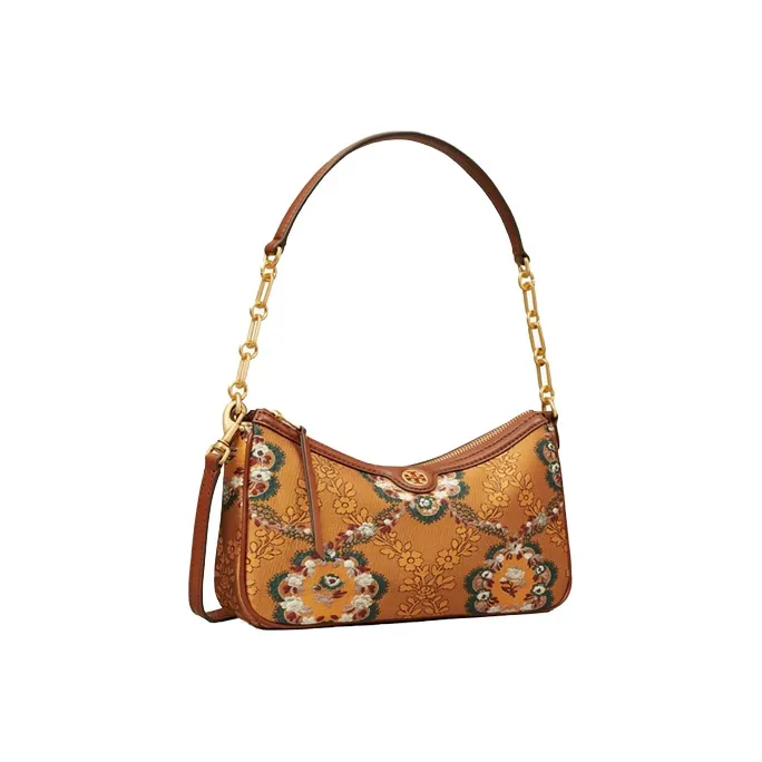 TORY BURCH T Monogram Brocade With Leather Shoulder Bag Women's Sunset Bonfire Yellow-1