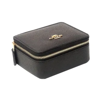 COACH Jewelry Bo Cross Stitch Leather Storage Boxes Mini Women's Black With Gold Zip Closure