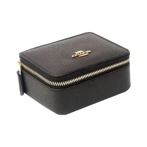 COACH Jewelry Box Storage Boxes Black With Gold Zip Closure