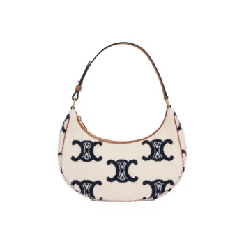 CELINE TriompheAVA Plush Fabric Shoulder Bag Handbags Women's Navy/Tan