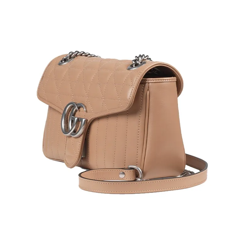 GUCCI GG Marmont Quilted Leather Shoulder Bag, Crossbody Bag Small Size Women's Rose Beige/Milk Tea-1