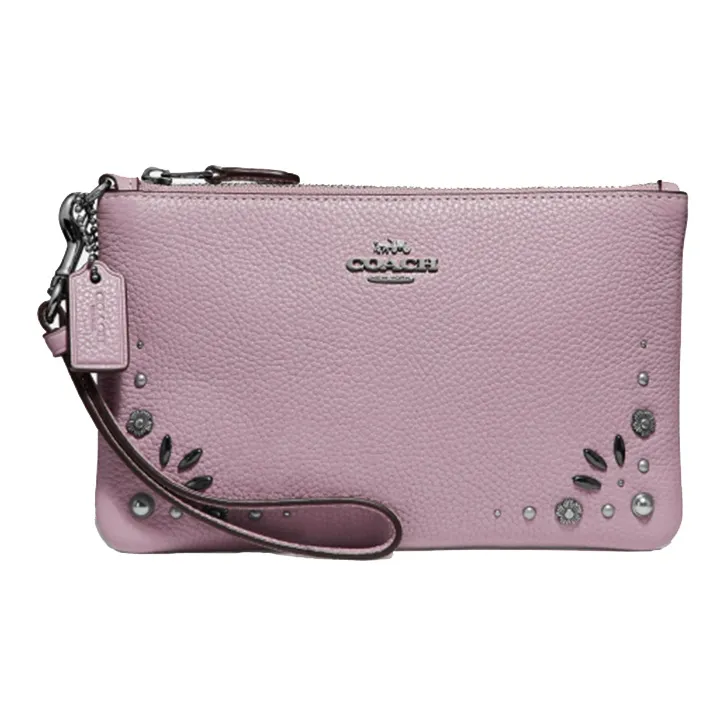 COACH Wristlet Leather Wrist Bag Clutch Trumpets Women's Ice Purple-0
