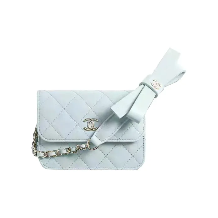CHANEL Sheepskin Coin Purse, Shoulder Bag, Crossbody Bag Women's Blue Baby Blue-0