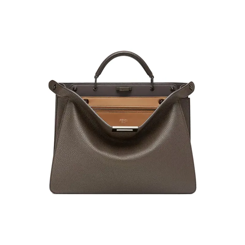 FENDI Peekaboo ISeeU Leather Tote Bag Shopping Bag Shoulder Bag Crossbody Bag Handbag Medium Size Men's Brown-0