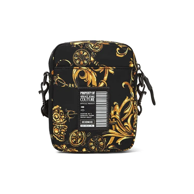VERSACE JEANS COUTURE Nylon Shoulder Bag, Crossbody Bag Men's Black & Gold-1