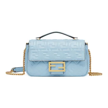 FENDI Baguette Nappa Leather Baguette Bag Shoulder Bag Crossbody Bag Handbag Medium Size Women's Light Blue