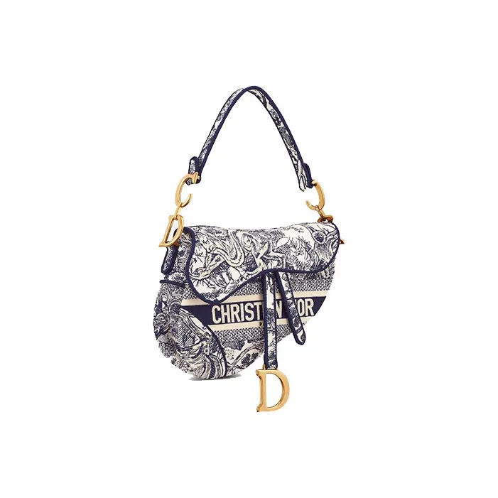 DIOR Saddle Embroidery Saddle Bag, Shoulder Bag, Handbag Medium Size Women's Blue-1