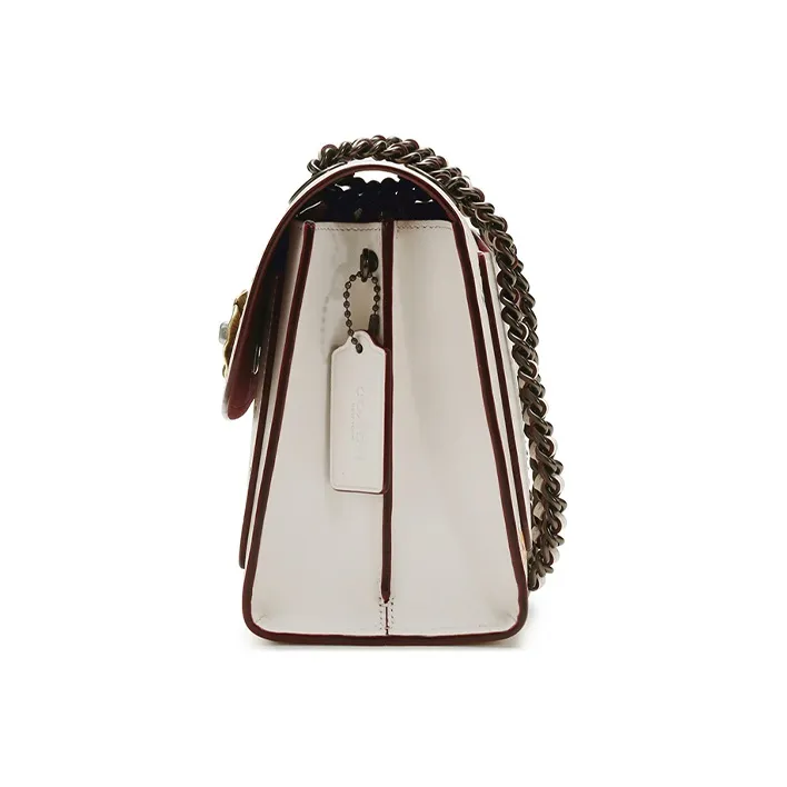 COACH Leather Chain Bag Portable Crossbody Bag Shoulder Bag Medium Size Women's Chalk White-2