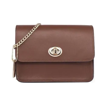 COACH Bowery Canvas With Leather Small Square Bag, Chain Bag, Shoulder Bag, Crossbody Bag Small Size Women's Brown