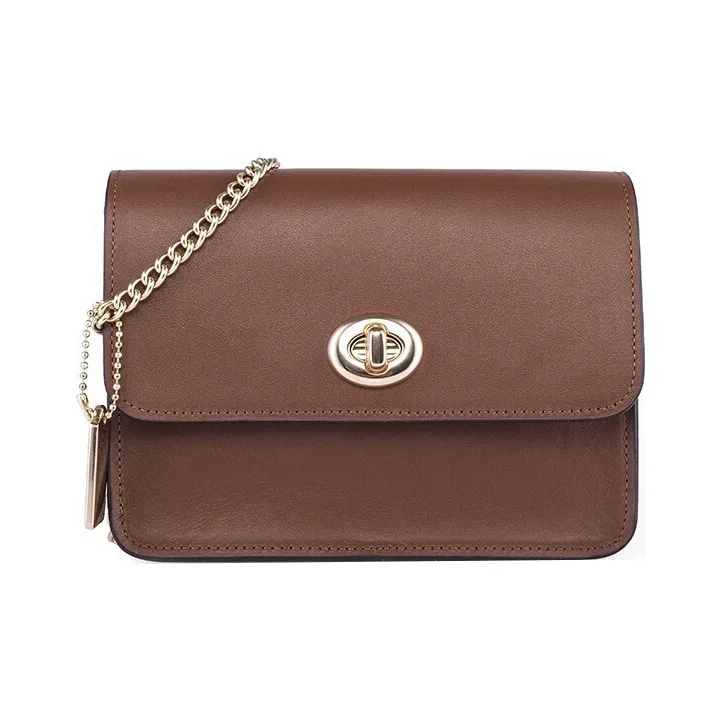 COACH Bowery Canvas With Leather Small Square Bag, Chain Bag, Shoulder Bag, Crossbody Bag Small Size Women's Brown-0