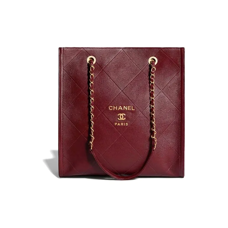 CHANEL Calfskin Tote Bag, Shopping Bag, Shoulder Bag, Handbag Women's Burgundy-0