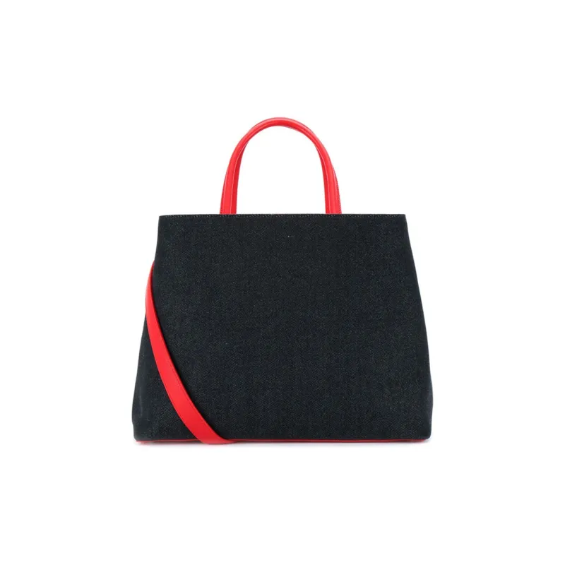 FENDI Denim With Leather Tote Bag Shopping Bag Shoulder Bag Crossbody Bag Handbags Medium Size Women's Black-3