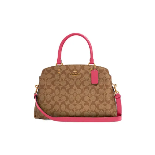 COACH Lillie Canvas With Leather One Shoulder Crossbody Bag Crossbody Bag Handbag Large Size Women's Khaki & Rose Red