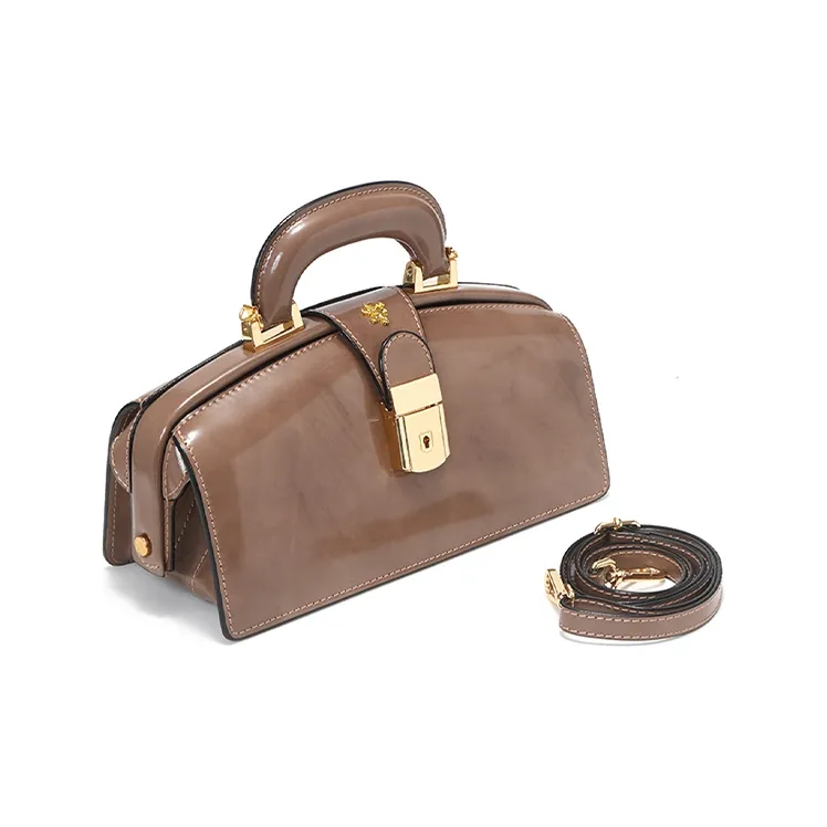Pratesi Cow Leather Commute Bag Doctor Bag Handbag Shoulder Bag Crossbody Bag Women's Elegant Gray-1