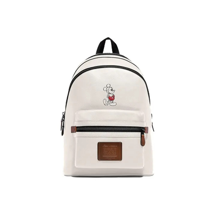 COACH Disney Collaboration Academy Smooth Leather Backpack Large Size Unisex White-0