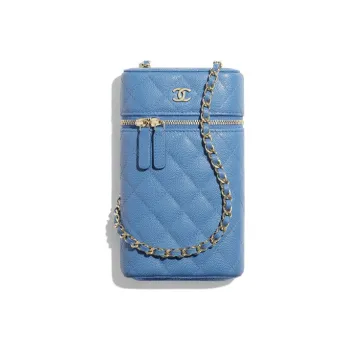 CHANEL Embossed Calfskin And Metal Cell Phone Case With Pouch Women's Blue
