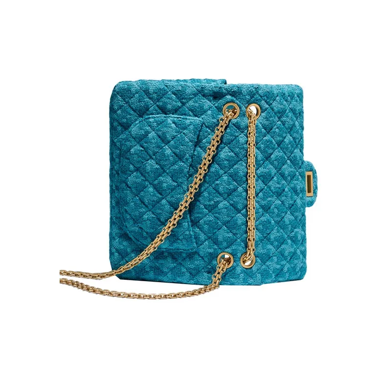 CHANEL 2.55 Fabric Crossbody Bag, Shoulder Bag Women's Blue-2