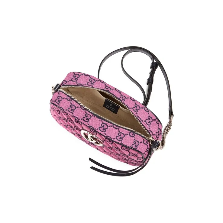 GUCCI GG Marmont Canvas Camera Bag Canvas Bag Shoulder Bag Crossbody Bag Small Size Women's Pink/Black-7