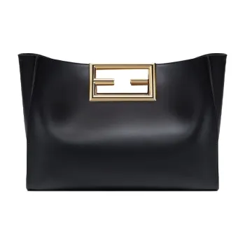 FENDI Calfskin Tote Bag, Shopping Bag, Shoulder Bag, Crossbody Bag, Handbag Medium Size Women's Black