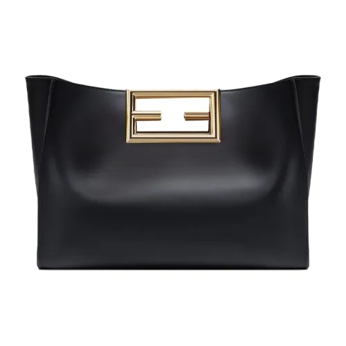 FENDI Calfskin Tote Bag, Shopping Bag, Shoulder Bag, Crossbody Bag, Handbag Medium Size Women's Black