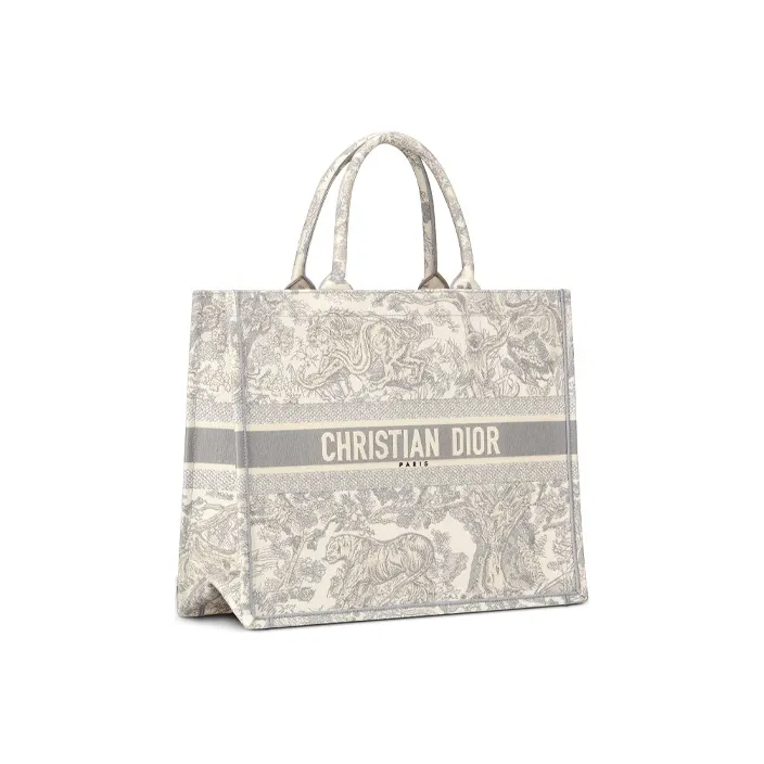 DIOR BookTote Embroidery Tote Bag, Shopping Bag, Handbag Tubas Women's Gray-1