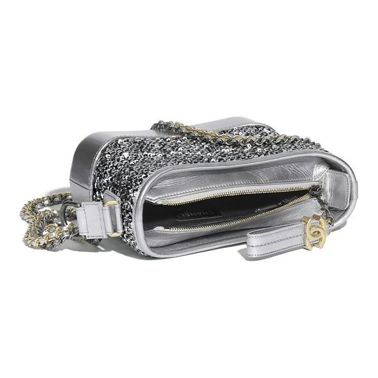 CHANEL Gabrielle Calfskin One Shoulder Crossbody Handheld Backpack Trumpets Women's Silver Sequins-2