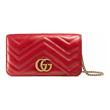 GUCCI GG Marmont Leather Shoulder Bag, Crossbody Bag Mini Women's Red