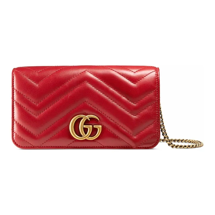 GUCCI GG Marmont Leather Shoulder Bag, Crossbody Bag Mini Women's Red-0